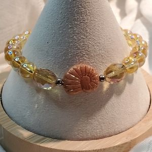 Gold Aura Quartz Fibonacci Sequence Lampwork Shell Focal Bead Crystal Br…